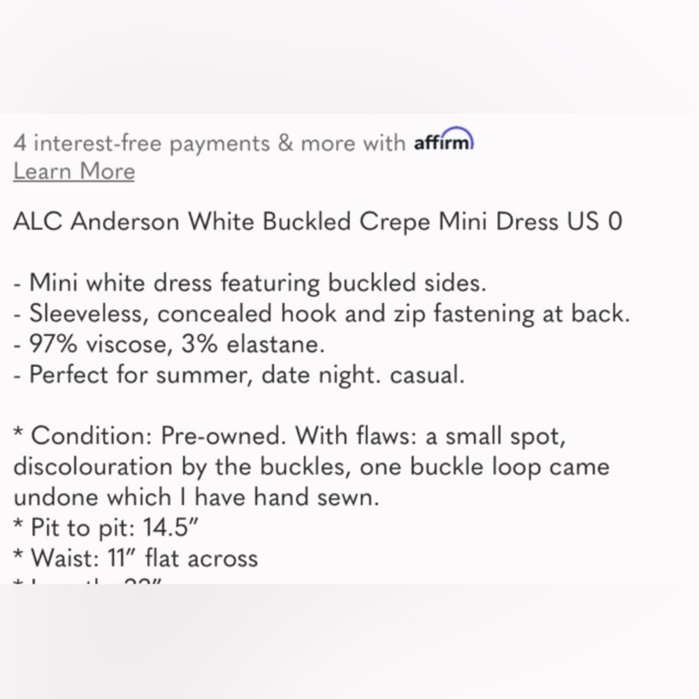 A.L.C. Anderson White Buckled Crepe Dress - Picture 2 of 2